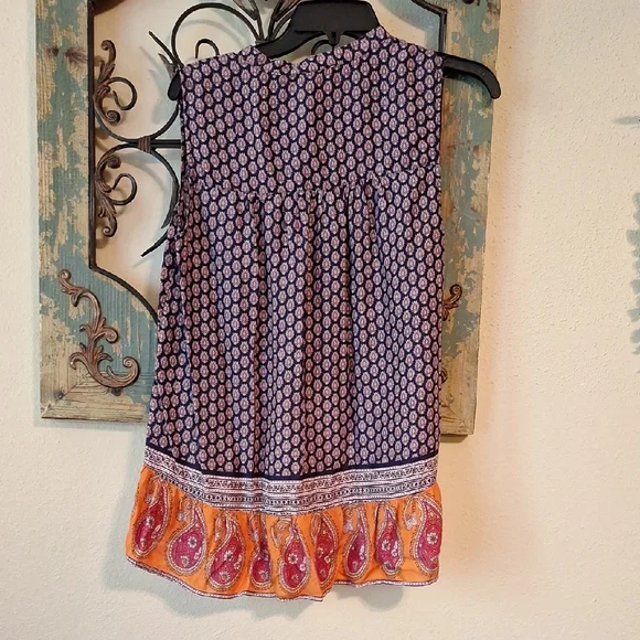 Beachlunchlounge Orange and Blue Relaxed Bib Collar Blouse. Size SMALL - Picture 7 of 9